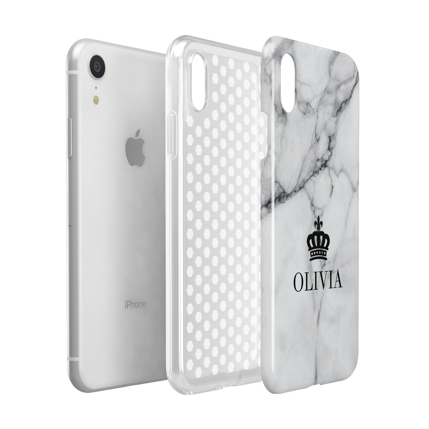 Personalised Marble Name Crown Apple iPhone XR White 3D Tough Case Expanded view