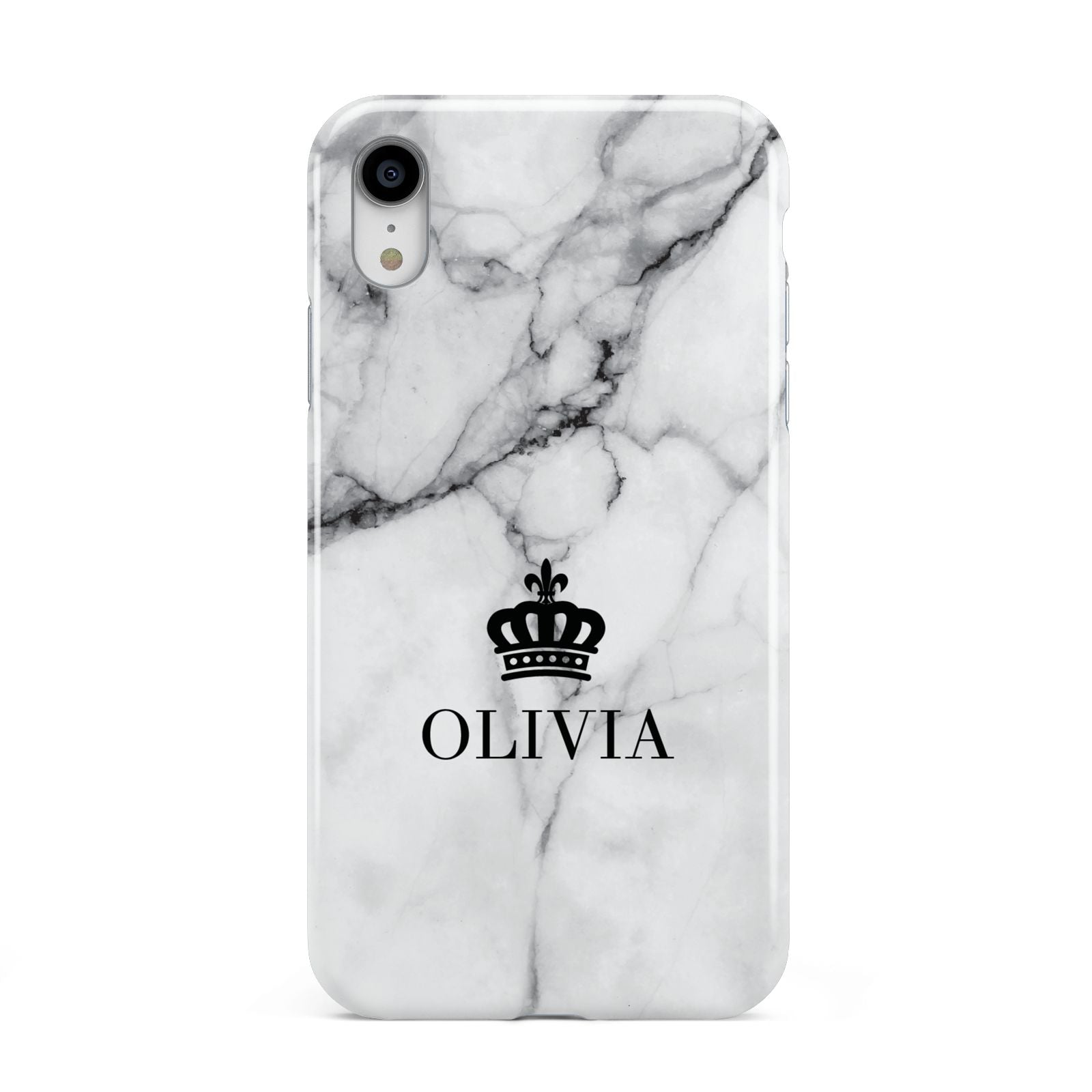 Personalised Marble Name Crown Apple iPhone XR White 3D Tough Case