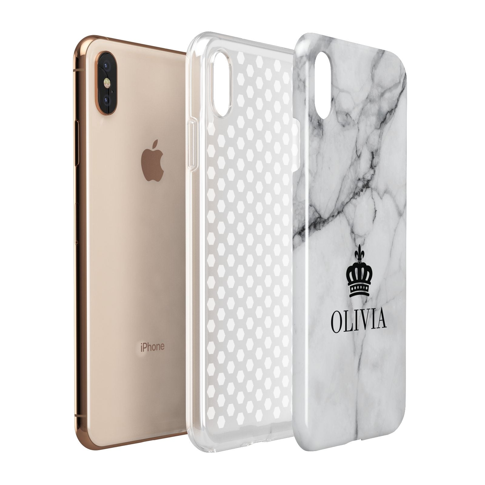Personalised Marble Name Crown Apple iPhone Xs Max 3D Tough Case Expanded View