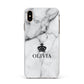 Personalised Marble Name Crown Apple iPhone Xs Max Impact Case White Edge on Gold Phone