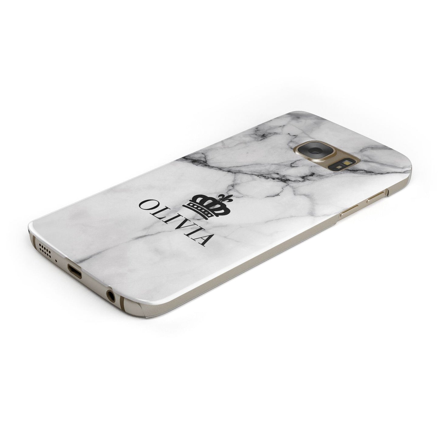 Personalised Marble Name Crown Protective Samsung Galaxy Case Angled Image