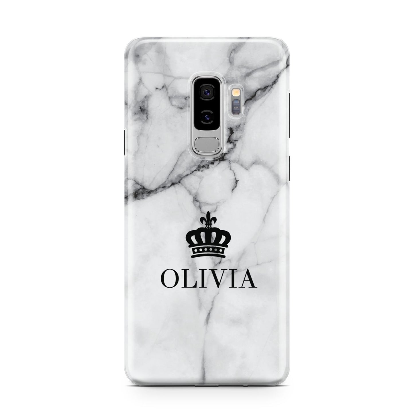 Personalised Marble Name Crown Samsung Galaxy S9 Plus Case on Silver phone