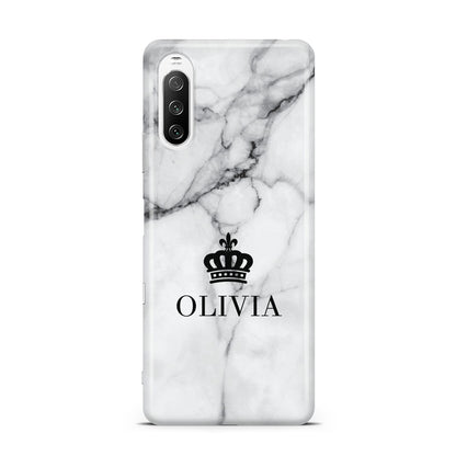 Personalised Marble Name Crown Sony Xperia 10 III Case