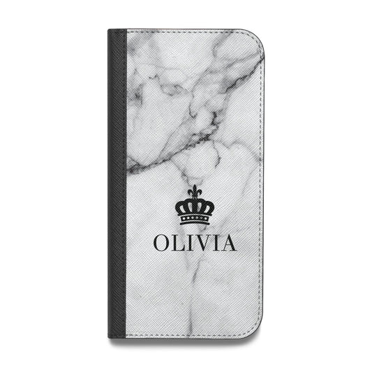 Personalised Marble Name Crown Vegan Leather Flip iPhone Case