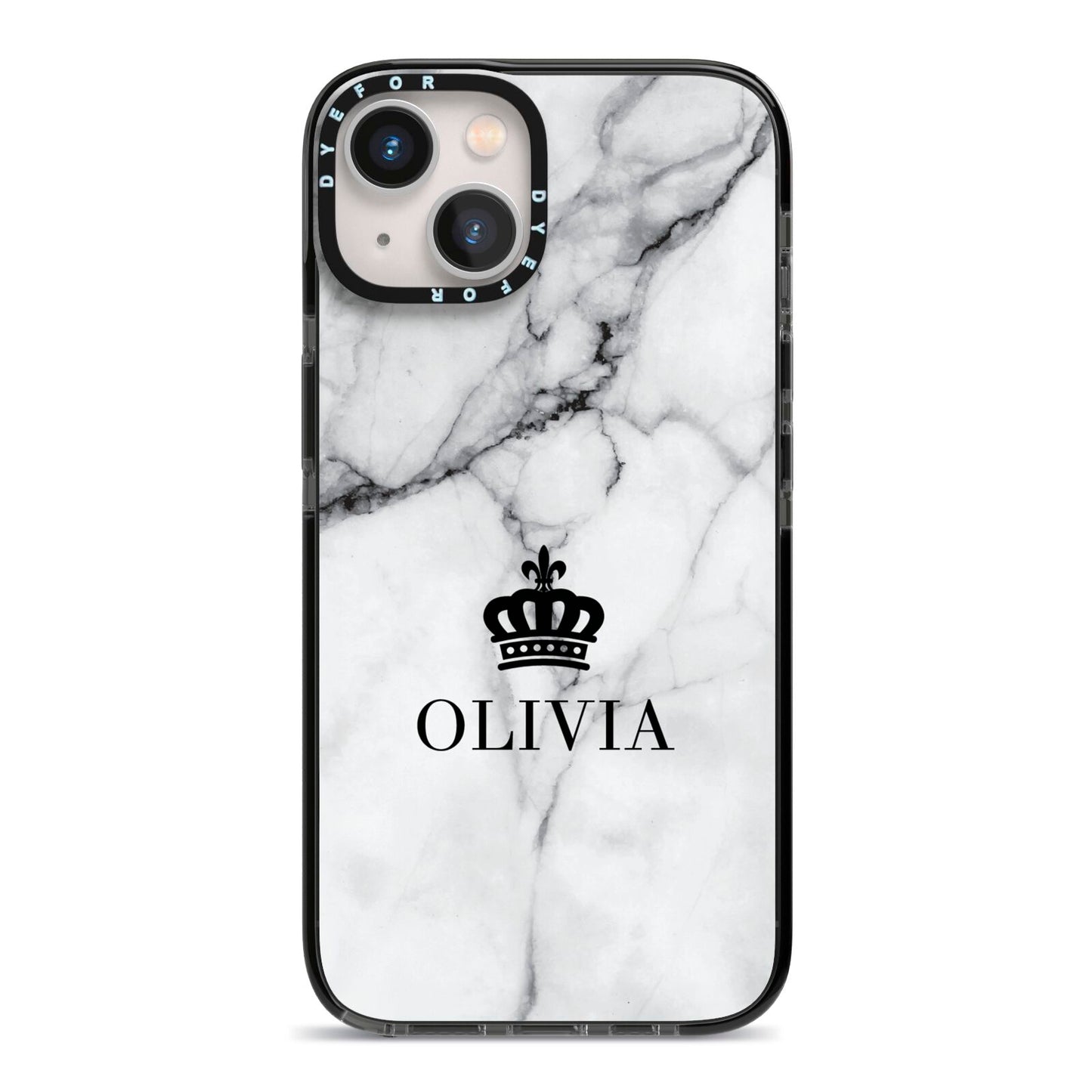 Personalised Marble Name Crown iPhone 13 Black Impact Case on Silver phone