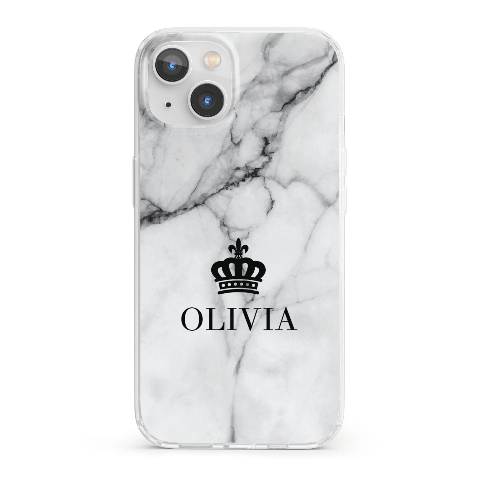 Personalised Marble Name Crown iPhone 13 Clear Bumper Case