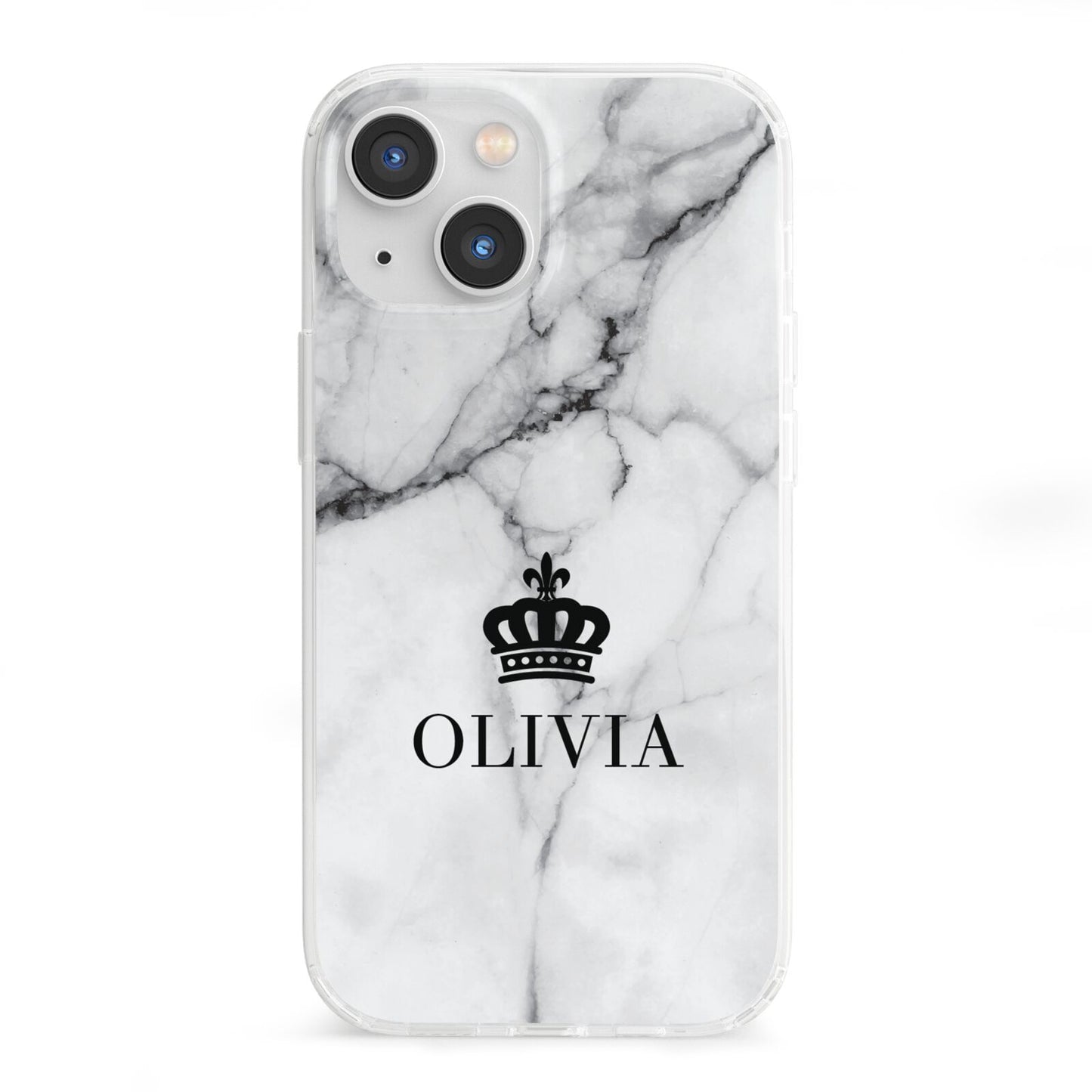 Personalised Marble Name Crown iPhone 13 Mini Clear Bumper Case