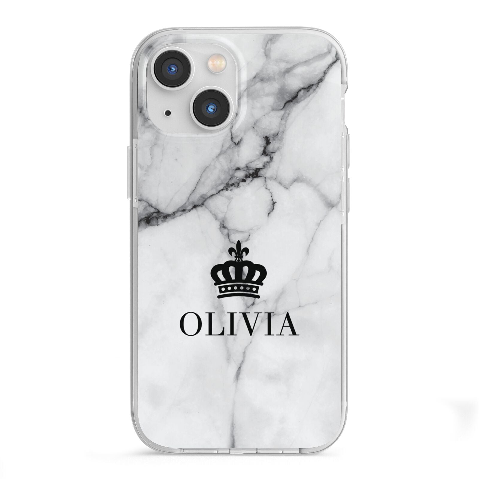 Personalised Marble Name Crown iPhone 13 Mini TPU Impact Case with White Edges