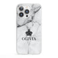 Personalised Marble Name Crown iPhone 13 Pro Clear Bumper Case
