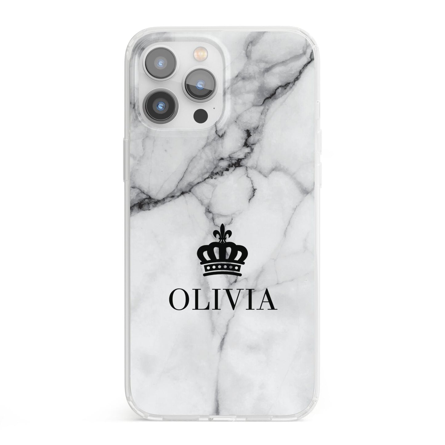 Personalised Marble Name Crown iPhone 13 Pro Max Clear Bumper Case