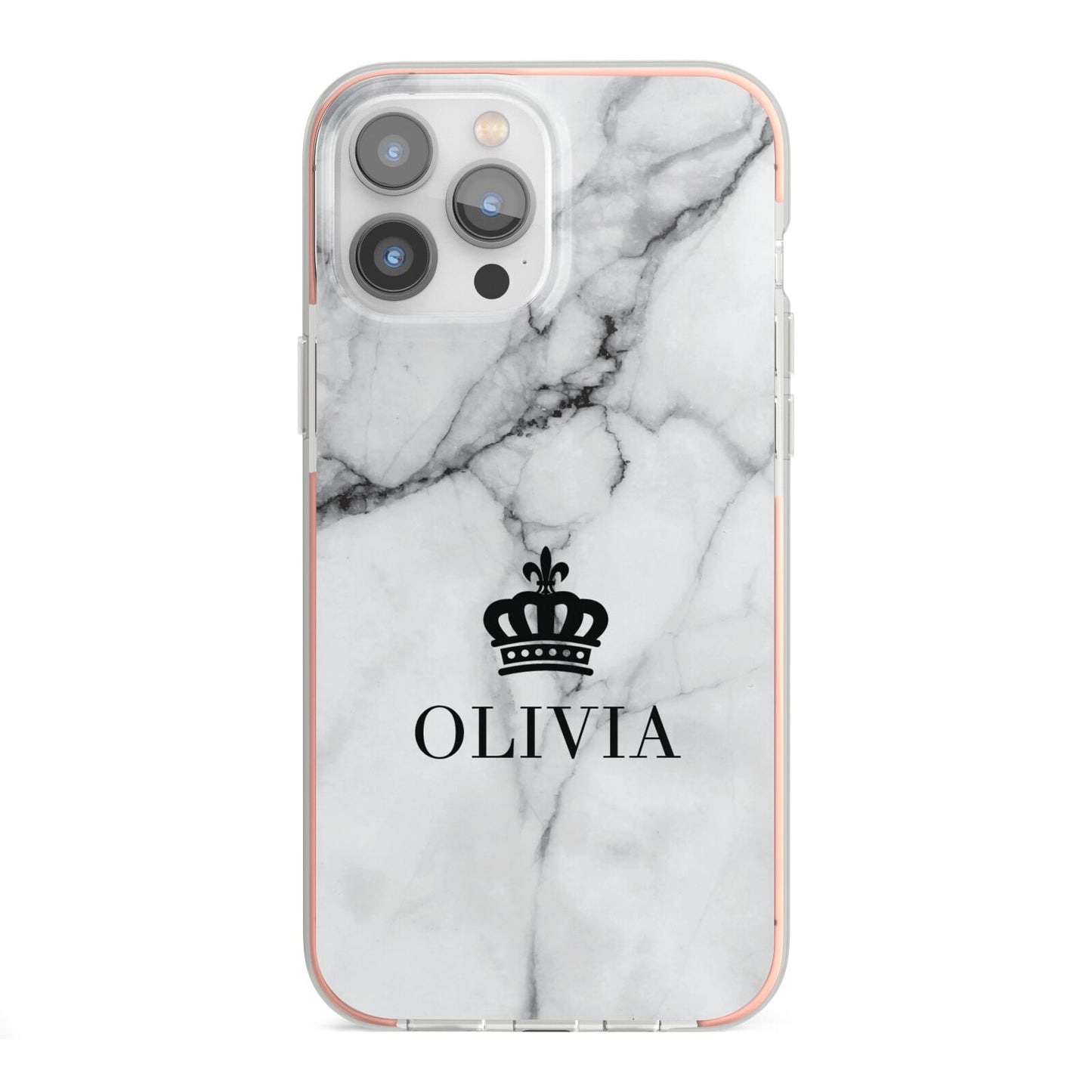 Personalised Marble Name Crown iPhone 13 Pro Max TPU Impact Case with Pink Edges