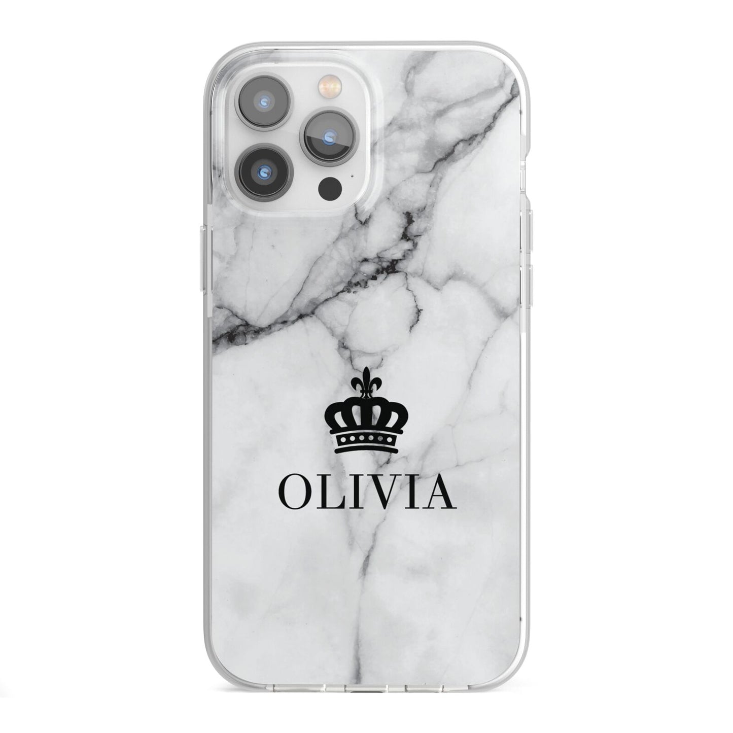 Personalised Marble Name Crown iPhone 13 Pro Max TPU Impact Case with White Edges