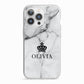 Personalised Marble Name Crown iPhone 13 Pro TPU Impact Case with White Edges