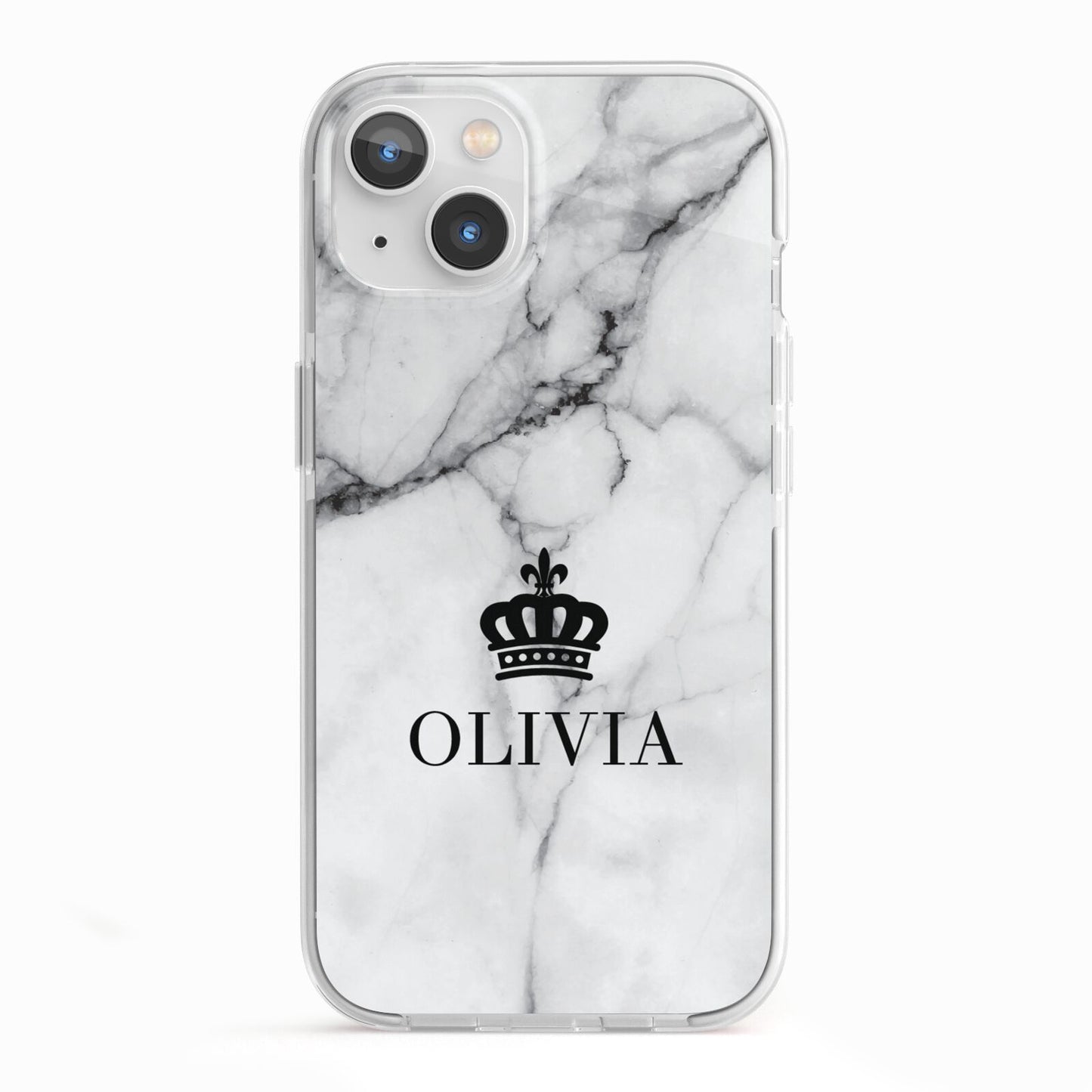 Personalised Marble Name Crown iPhone 13 TPU Impact Case with White Edges