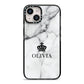 Personalised Marble Name Crown iPhone 14 Black Impact Case on Silver phone