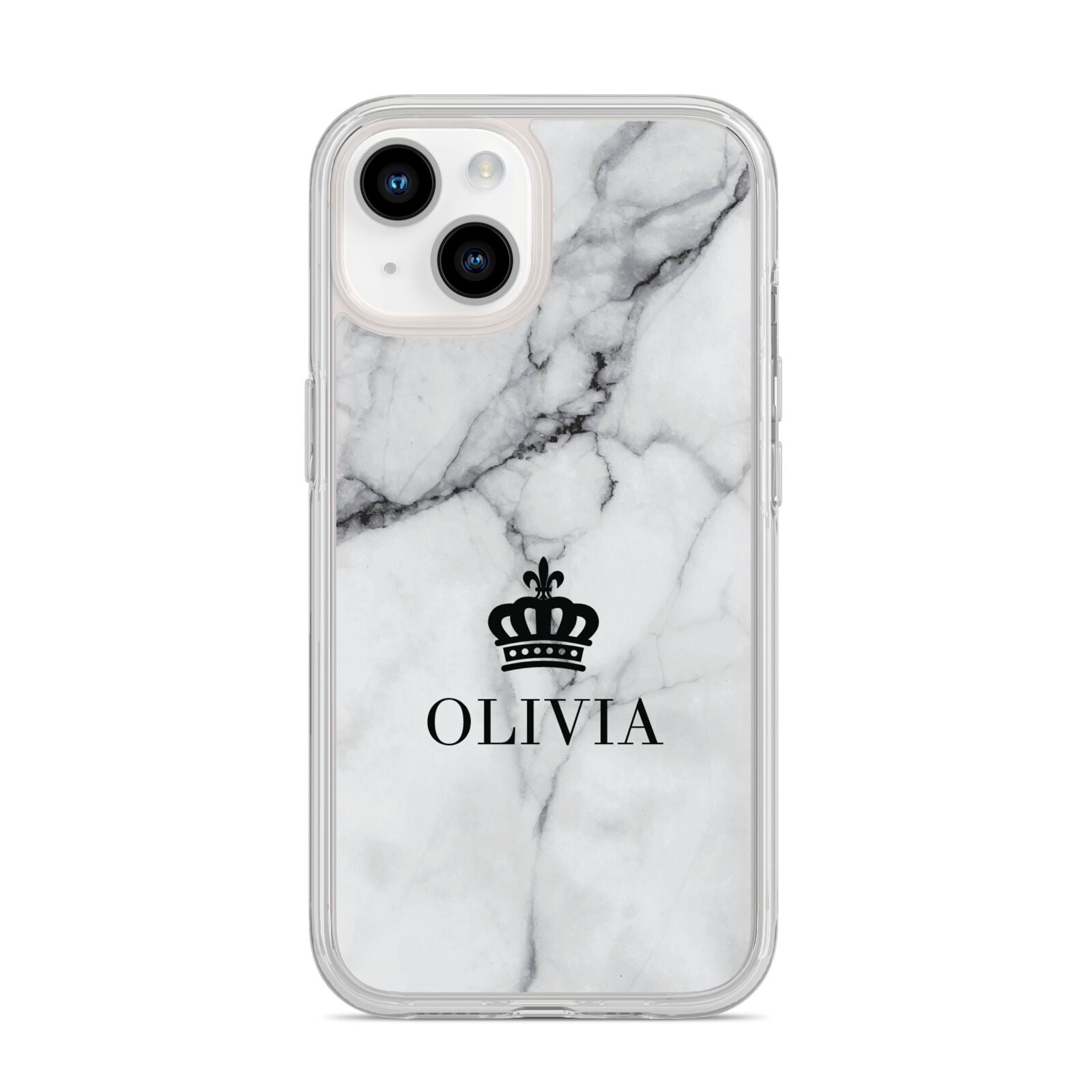 Personalised Marble Name Crown iPhone 14 Clear Tough Case Starlight