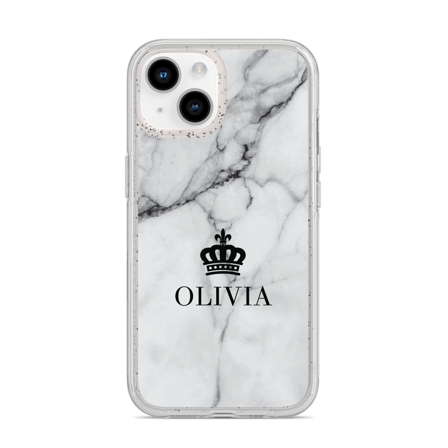 Personalised Marble Name Crown iPhone 14 Glitter Tough Case Starlight