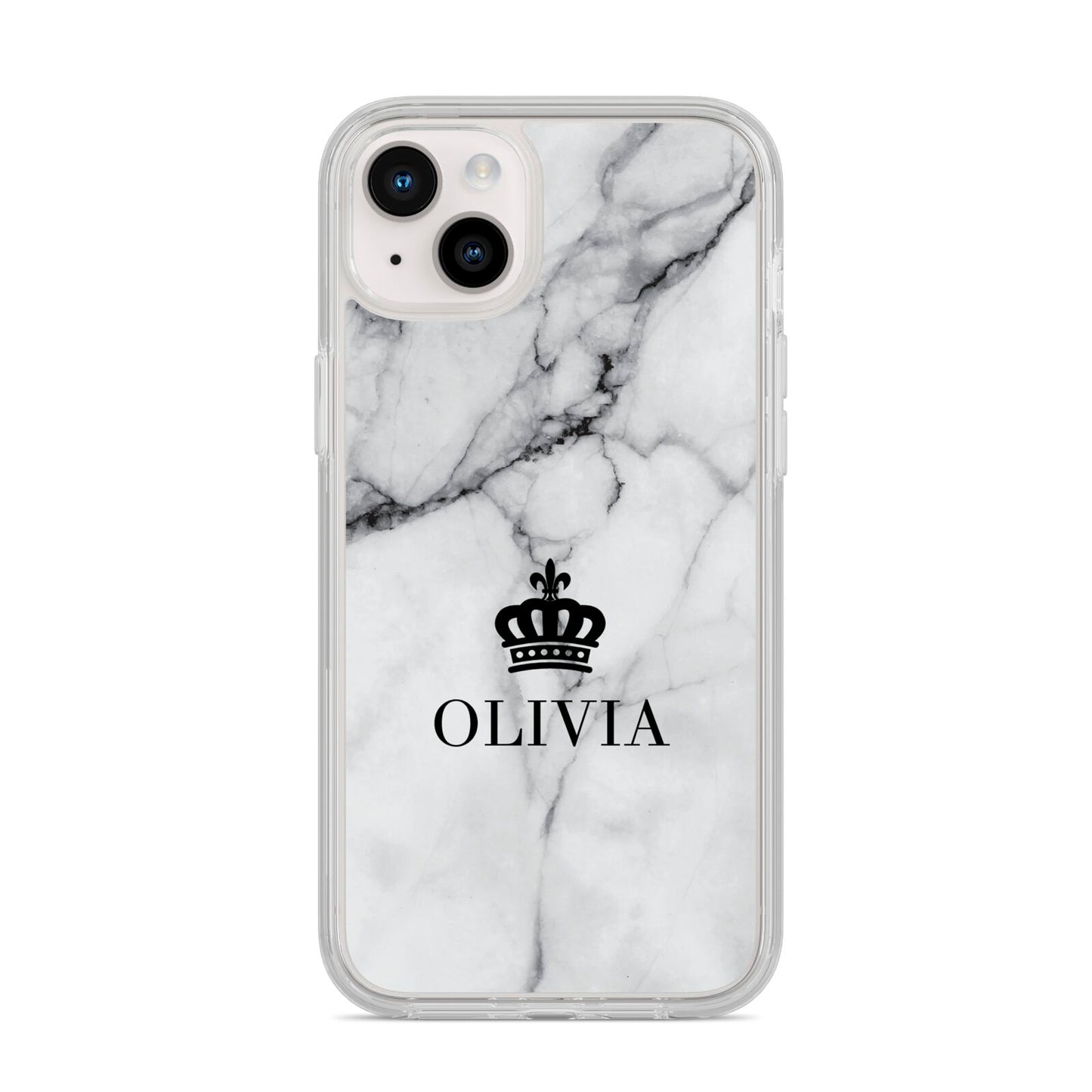 Personalised Marble Name Crown iPhone 14 Plus Clear Tough Case Starlight