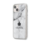 Personalised Marble Name Crown iPhone 14 Plus Glitter Tough Case Starlight Angled Image