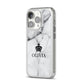 Personalised Marble Name Crown iPhone 14 Pro Clear Tough Case Silver Angled Image