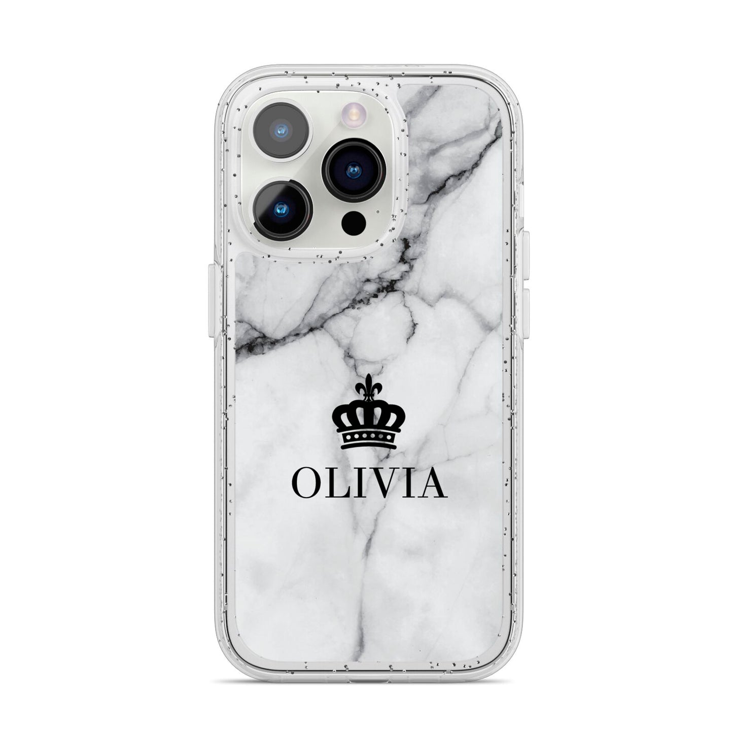 Personalised Marble Name Crown iPhone 14 Pro Glitter Tough Case Silver
