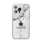 Personalised Marble Name Crown iPhone 14 Pro Max Clear Tough Case Silver