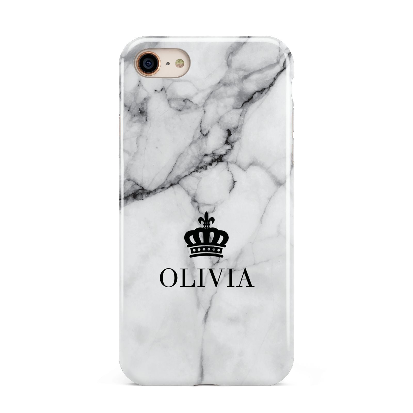 Personalised Marble Name Crown iPhone 8 3D Tough Case on Gold Phone
