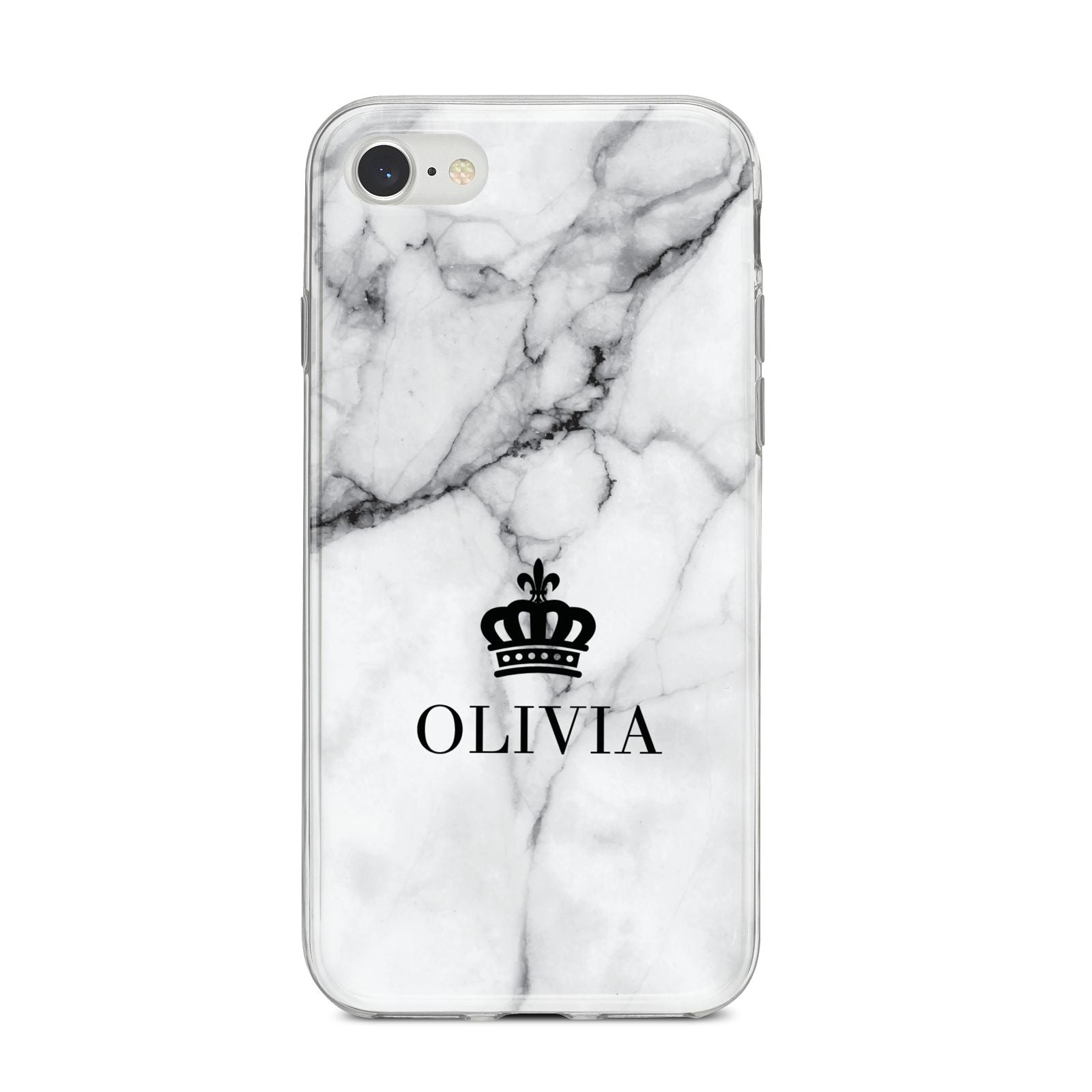 Personalised Marble Name Crown iPhone 8 Bumper Case on Silver iPhone