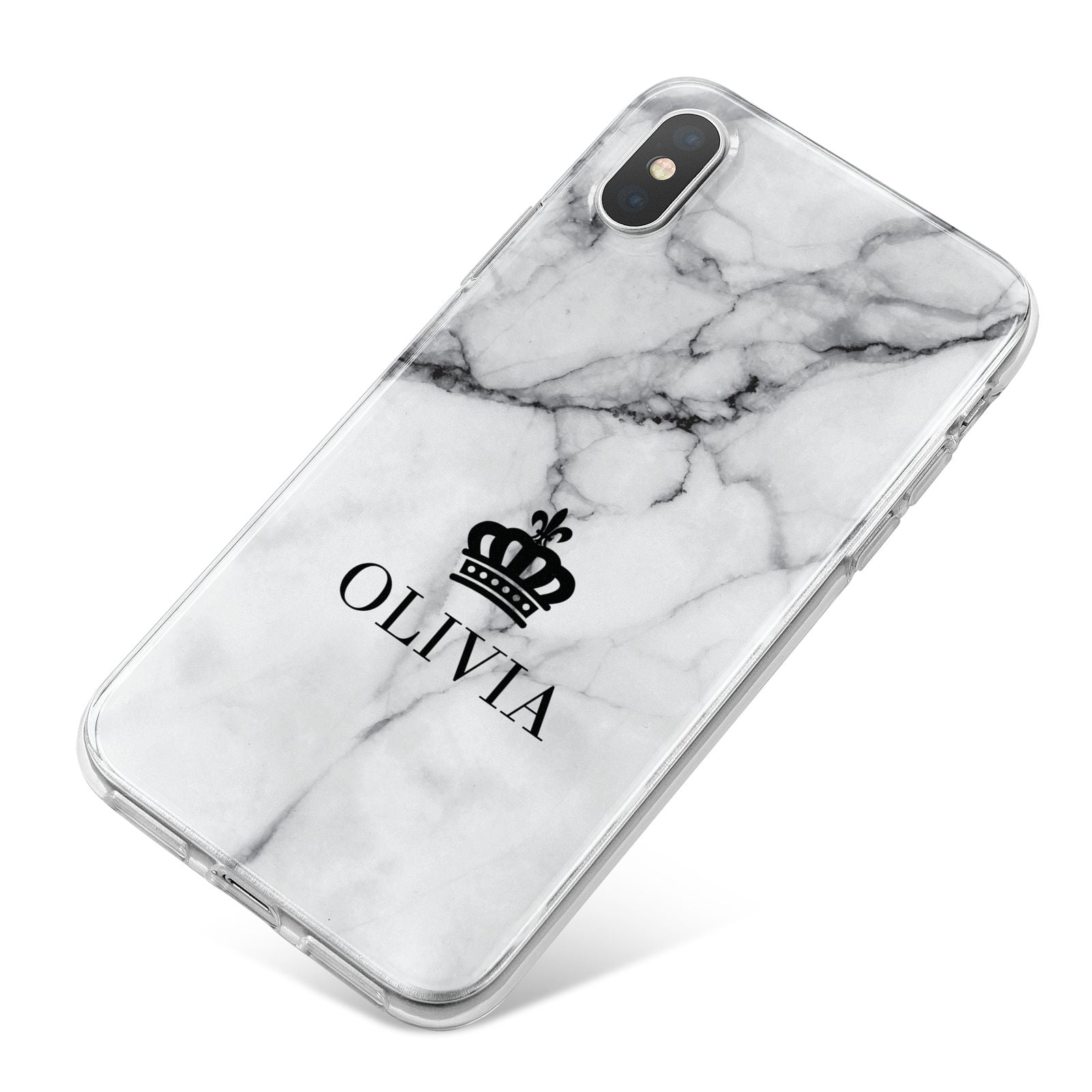Personalised Marble Name Crown iPhone X Bumper Case on Silver iPhone