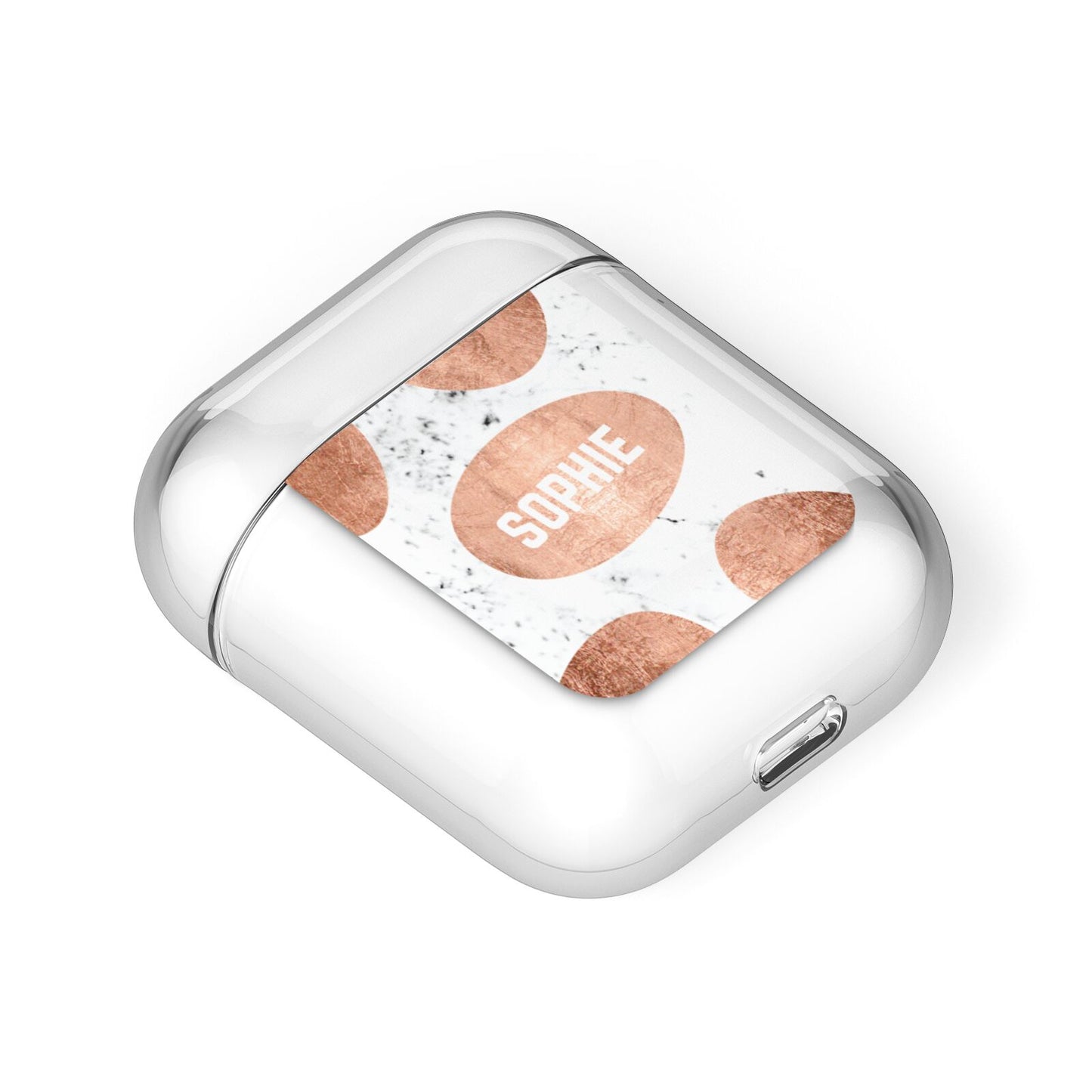 Personalised Marble Name Initials Rose Gold Dots AirPods Case Laid Flat