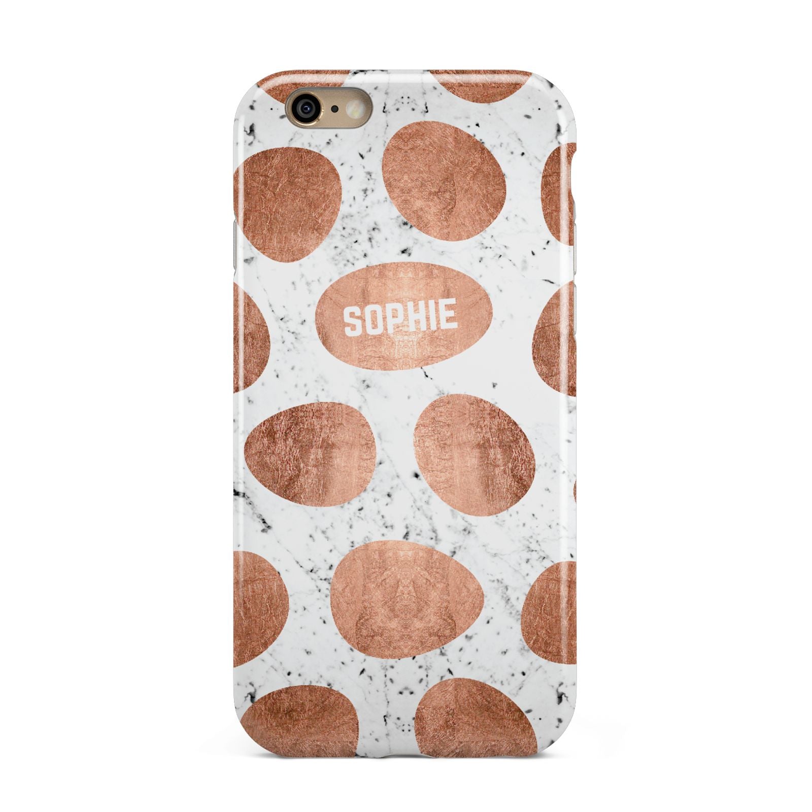 Personalised Marble Name Initials Rose Gold Dots Apple iPhone 6 3D Tough Case