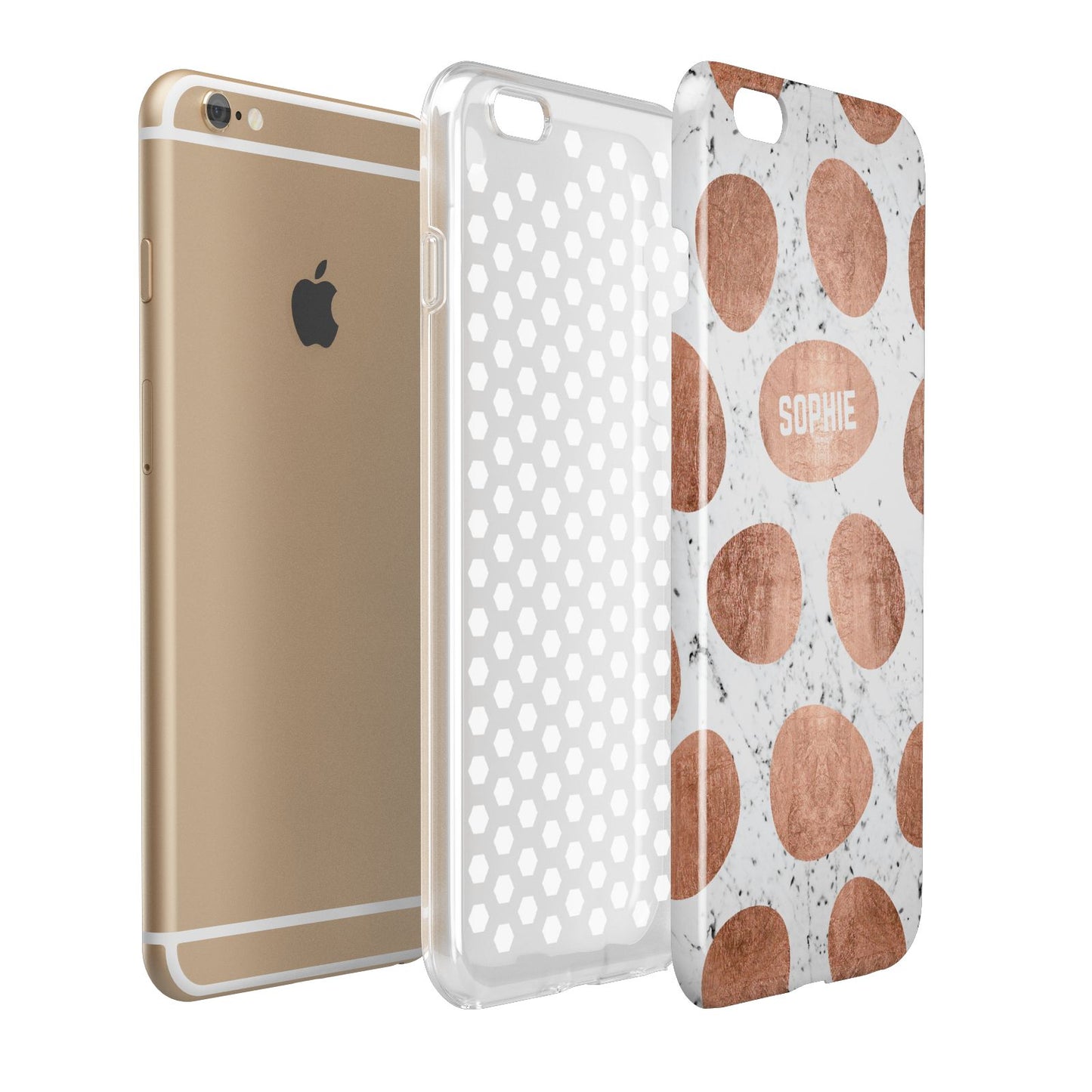 Personalised Marble Name Initials Rose Gold Dots Apple iPhone 6 Plus 3D Tough Case