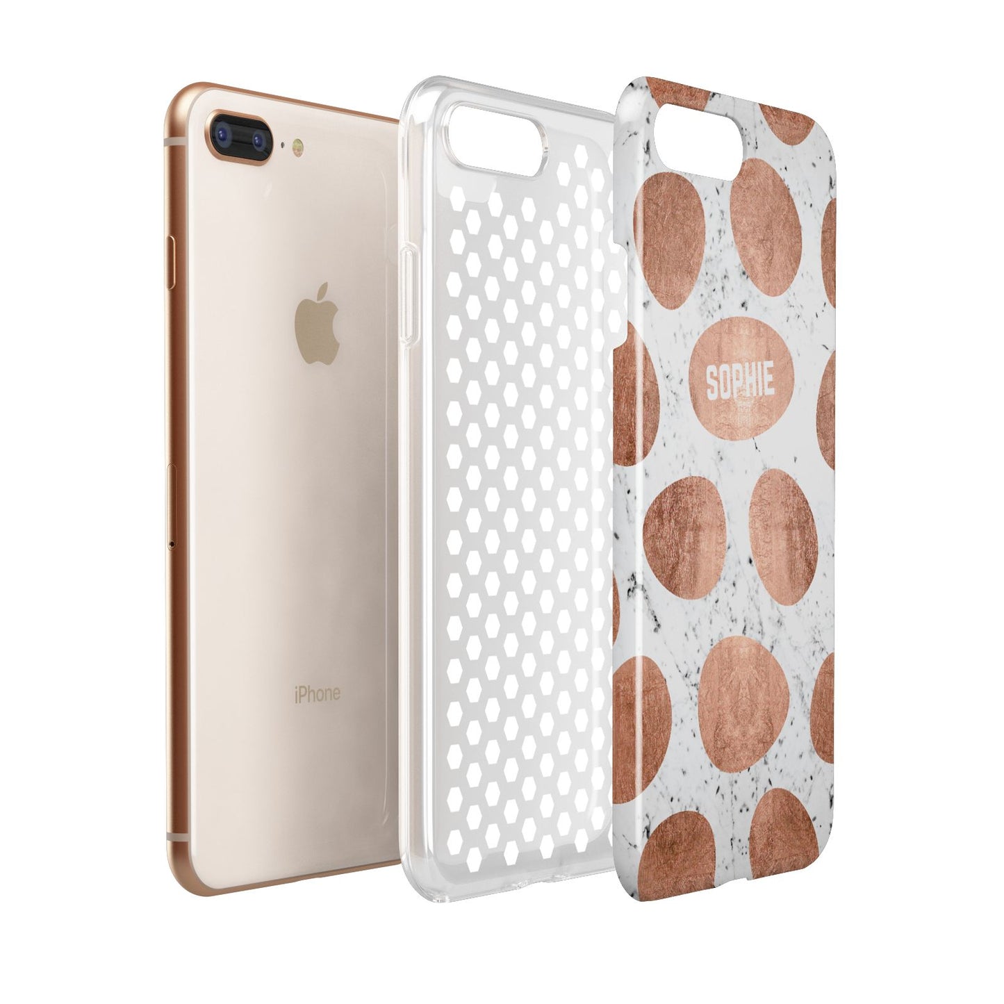 Personalised Marble Name Initials Rose Gold Dots Apple iPhone 7 8 Plus 3D Tough Case Expanded View