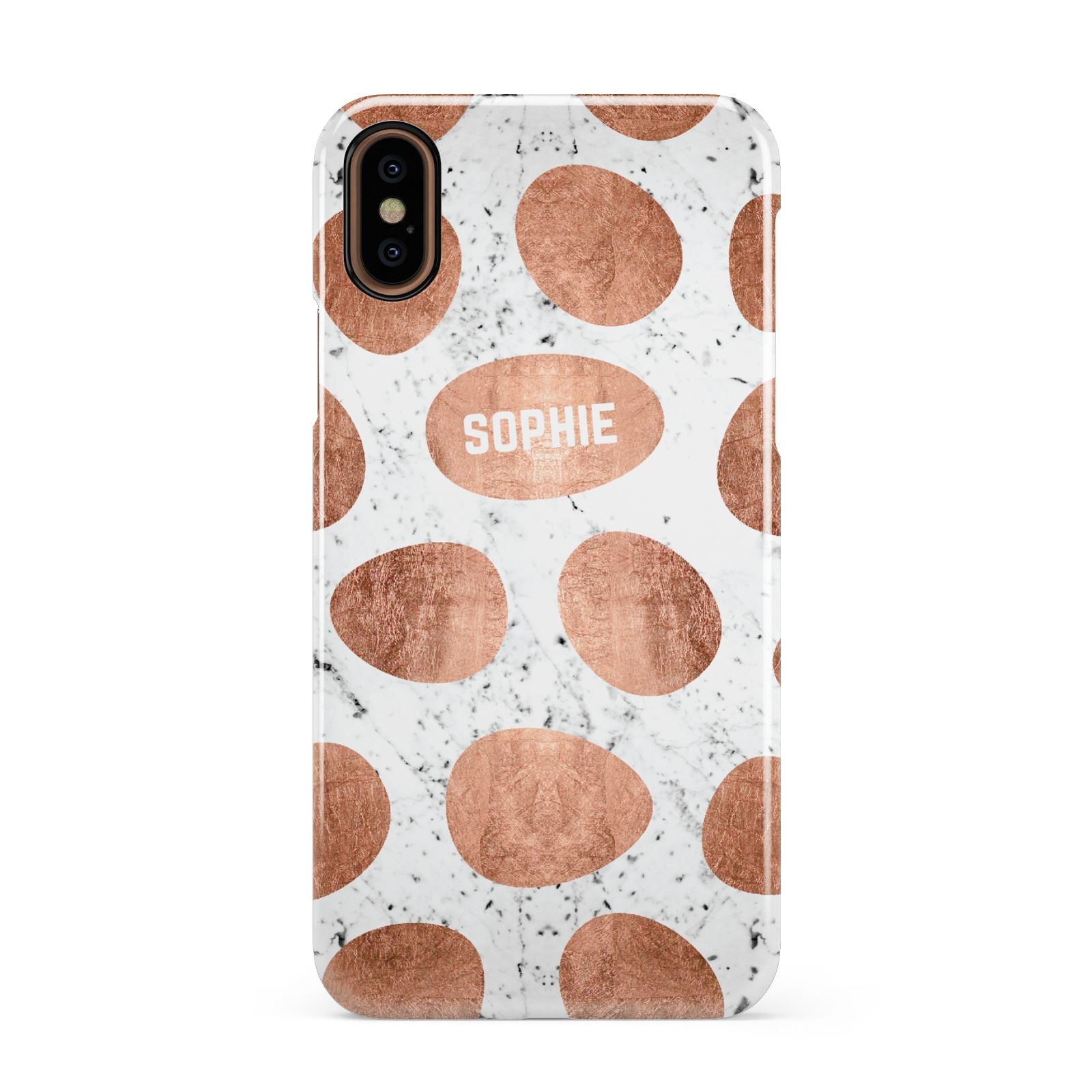 Personalised Marble Name Initials Rose Gold Dots Apple iPhone XS 3D Snap Case