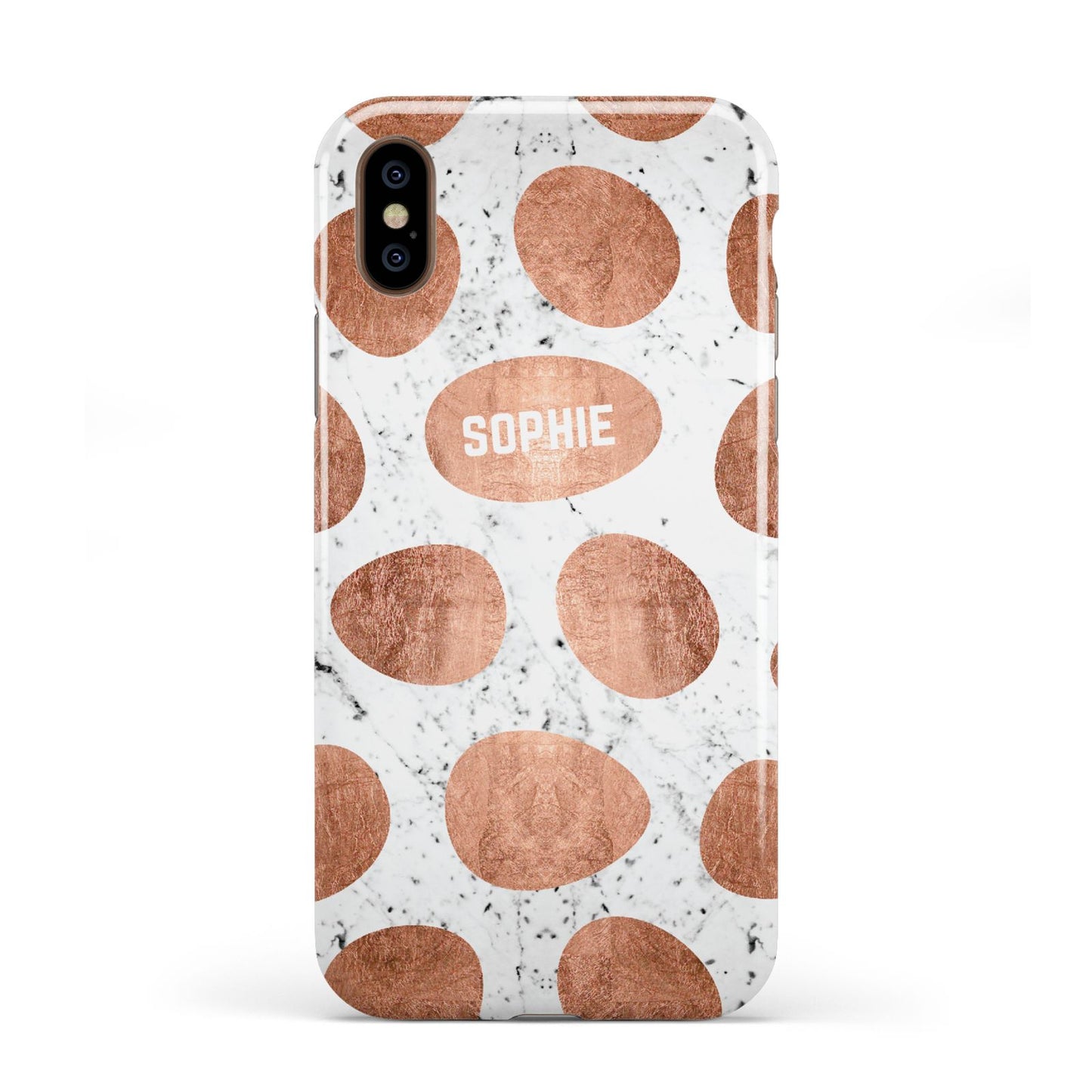 Personalised Marble Name Initials Rose Gold Dots Apple iPhone XS 3D Tough