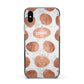 Personalised Marble Name Initials Rose Gold Dots Apple iPhone Xs Impact Case Black Edge on Silver Phone