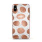 Personalised Marble Name Initials Rose Gold Dots Apple iPhone Xs Impact Case Pink Edge on Black Phone