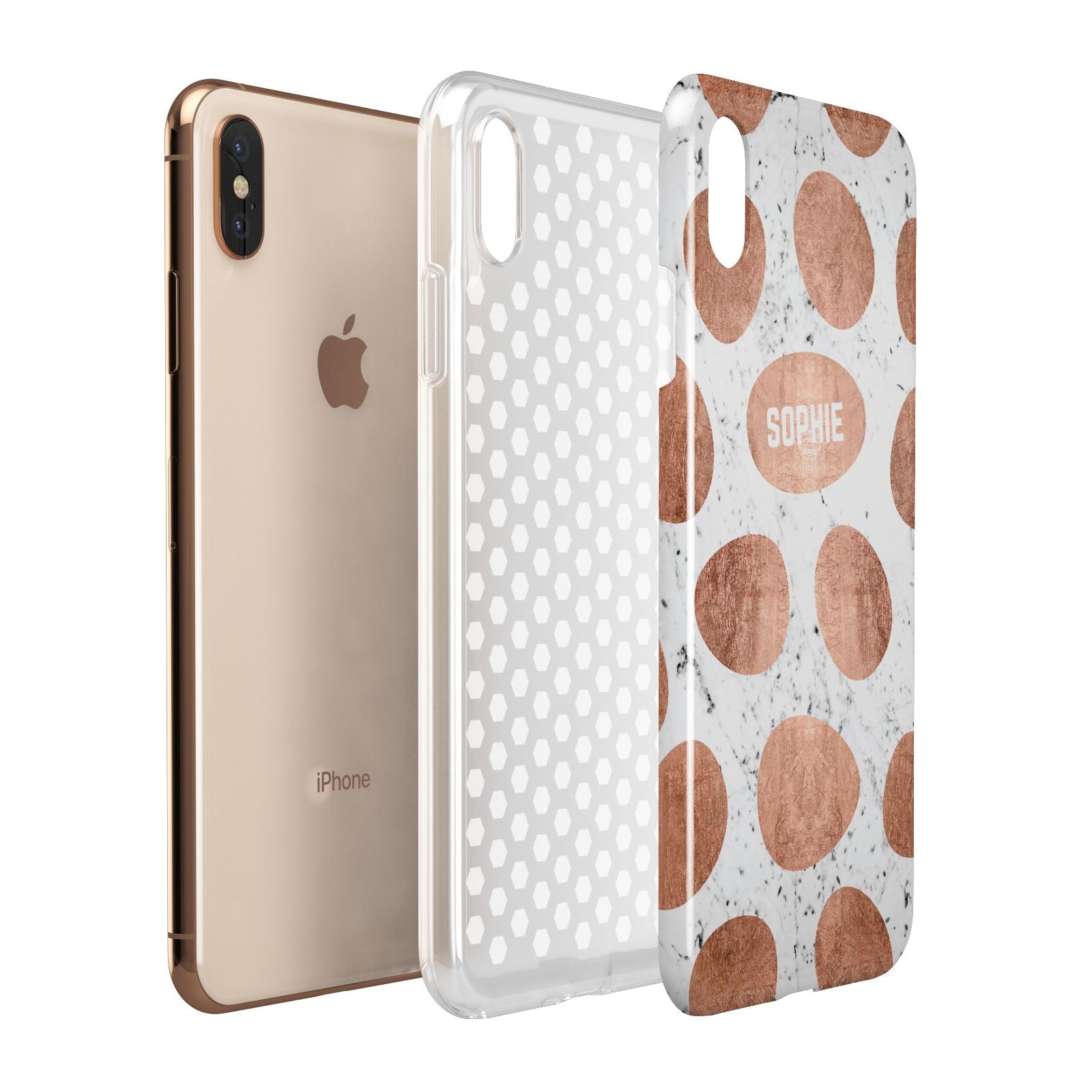 Personalised Marble Name Initials Rose Gold Dots Apple iPhone Xs Max 3D Tough Case Expanded View