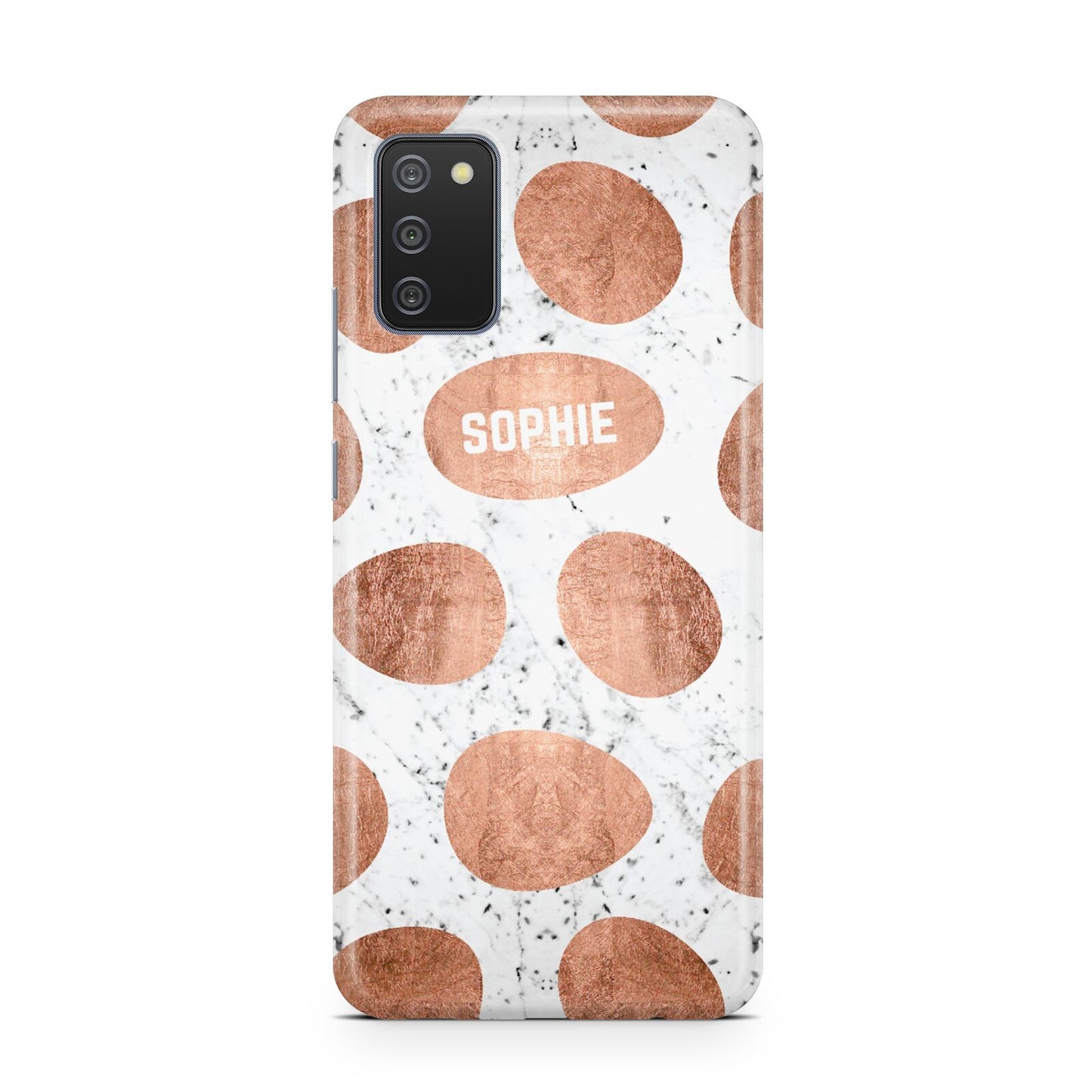 Personalised Marble Name Initials Rose Gold Dots Samsung A02s Case