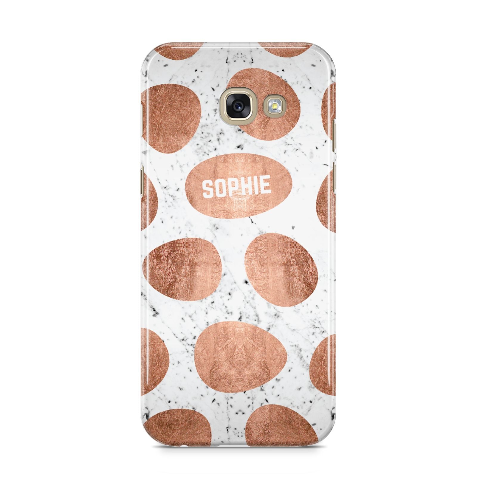 Personalised Marble Name Initials Rose Gold Dots Samsung Galaxy A5 2017 Case on gold phone