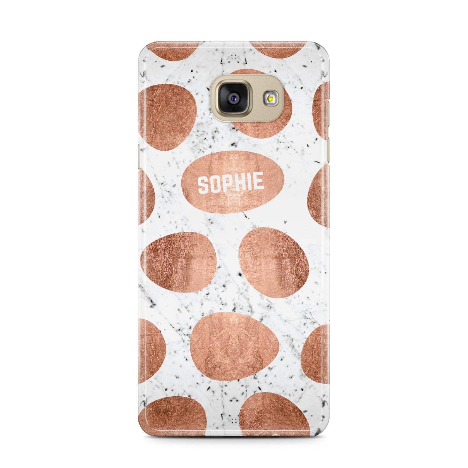 Personalised Marble Name Initials Rose Gold Dots Samsung Galaxy A7 2016 Case on gold phone