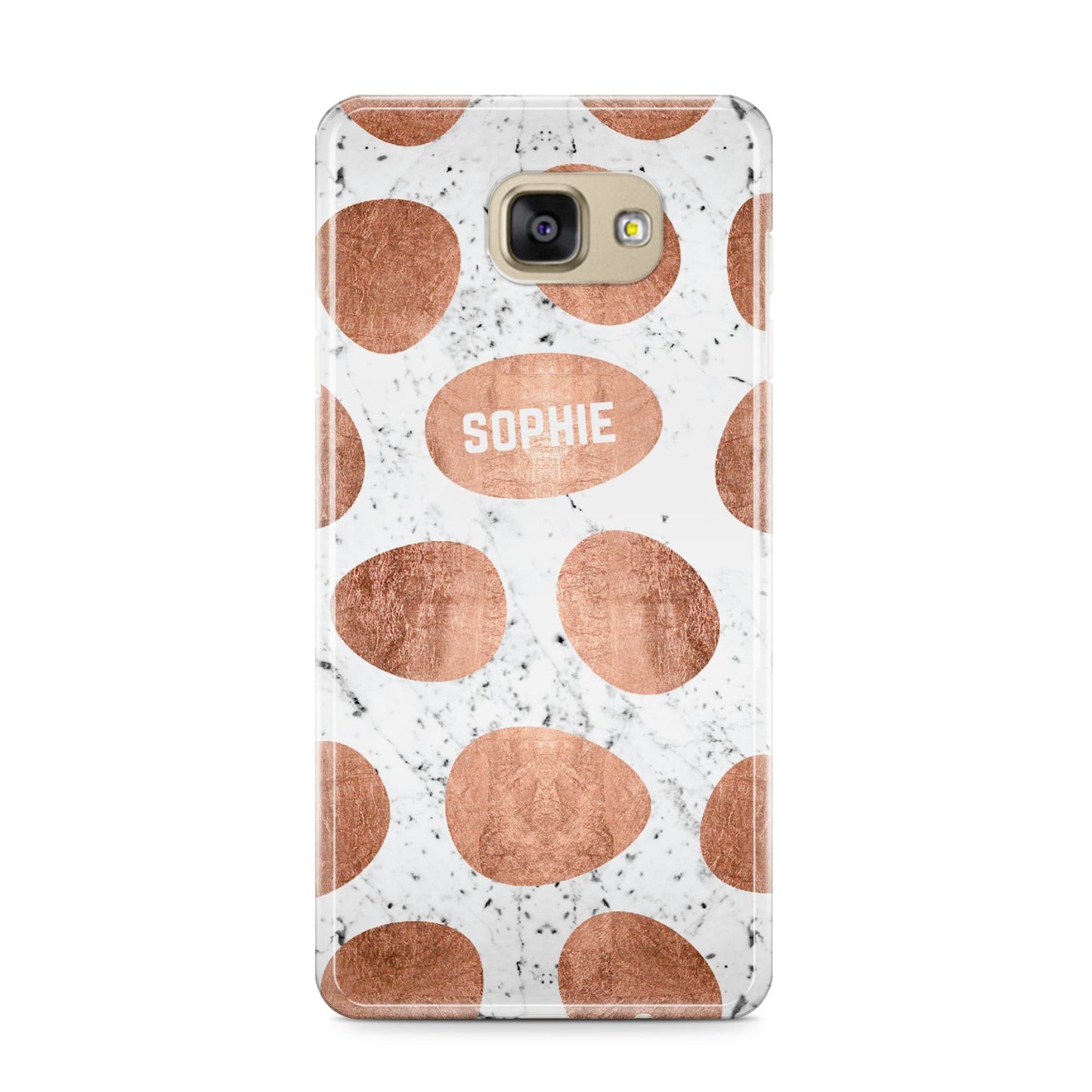 Personalised Marble Name Initials Rose Gold Dots Samsung Galaxy A9 2016 Case on gold phone