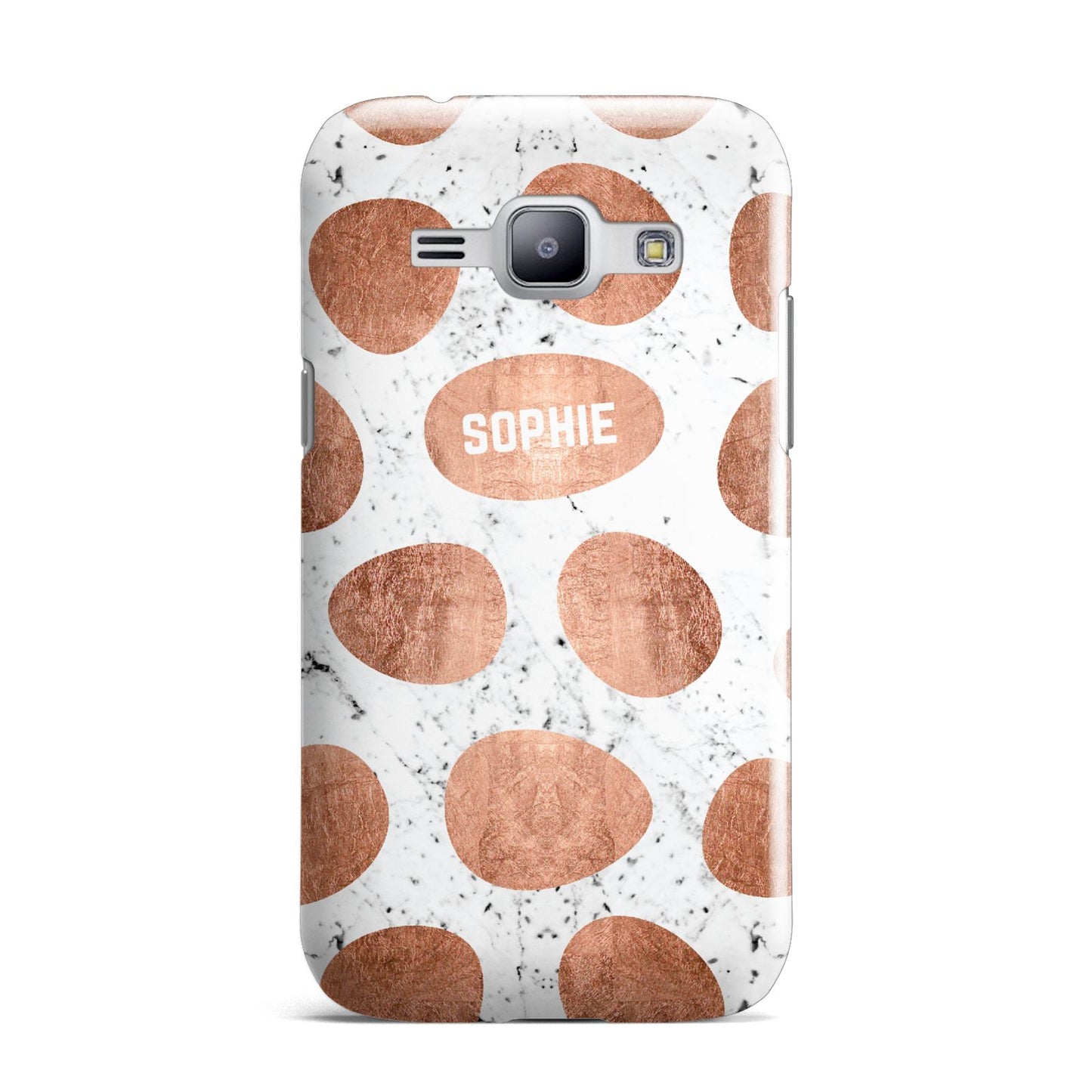 Personalised Marble Name Initials Rose Gold Dots Samsung Galaxy J1 2015 Case