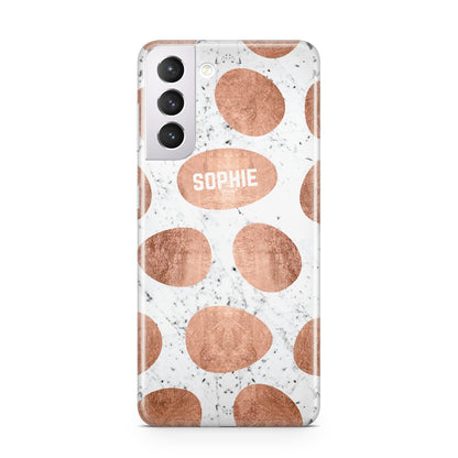 Personalised Marble Name Initials Rose Gold Dots Samsung S21 Case