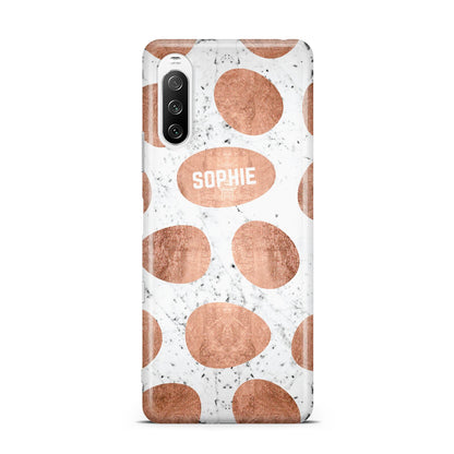 Personalised Marble Name Initials Rose Gold Dots Sony Xperia 10 III Case