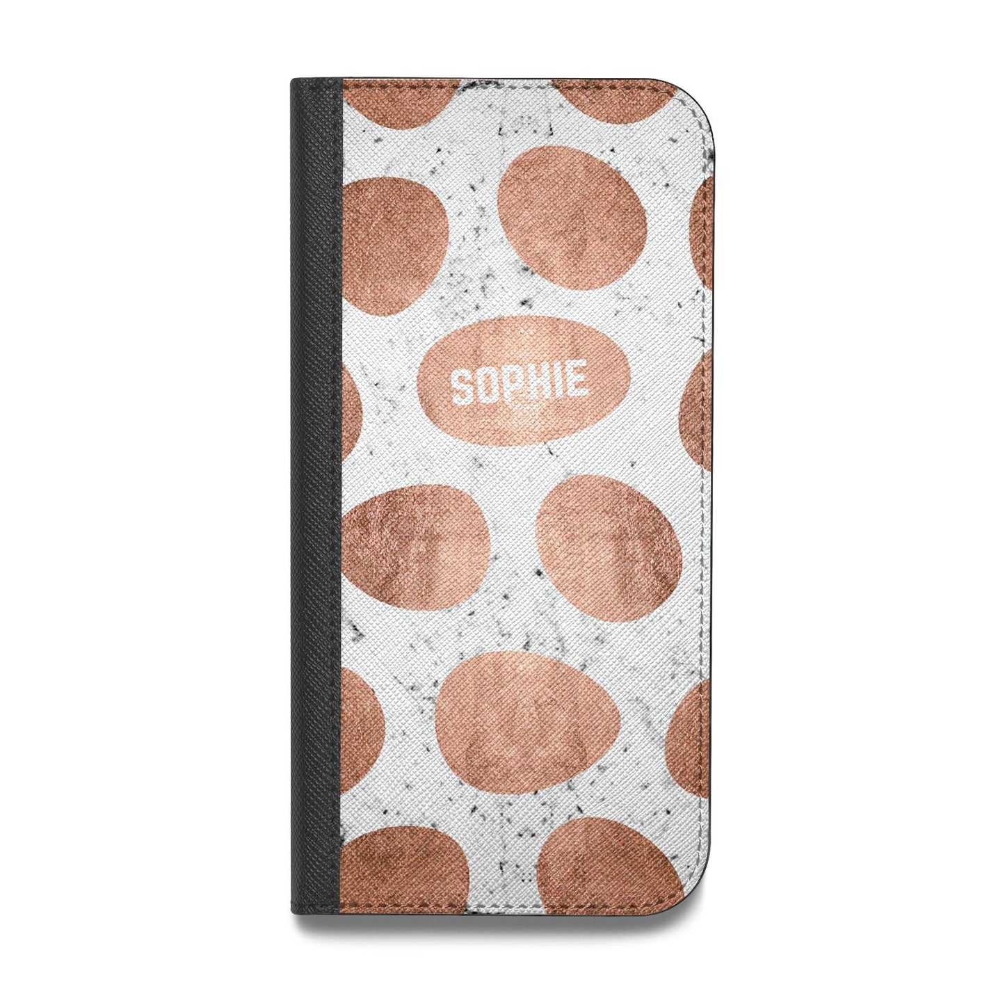 Personalised Marble Name Initials Rose Gold Dots Vegan Leather Flip iPhone Case