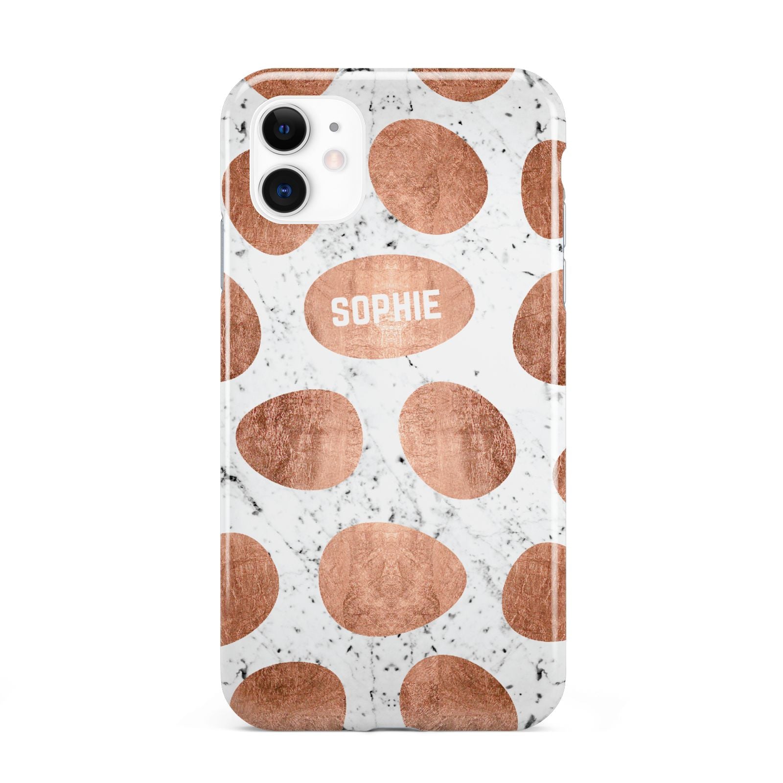 Personalised Marble Name Initials Rose Gold Dots iPhone 11 3D Tough Case