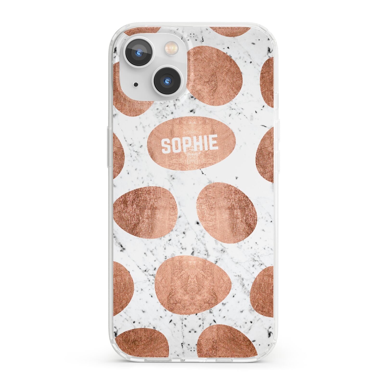 Personalised Marble Name Initials Rose Gold Dots iPhone 13 Clear Bumper Case