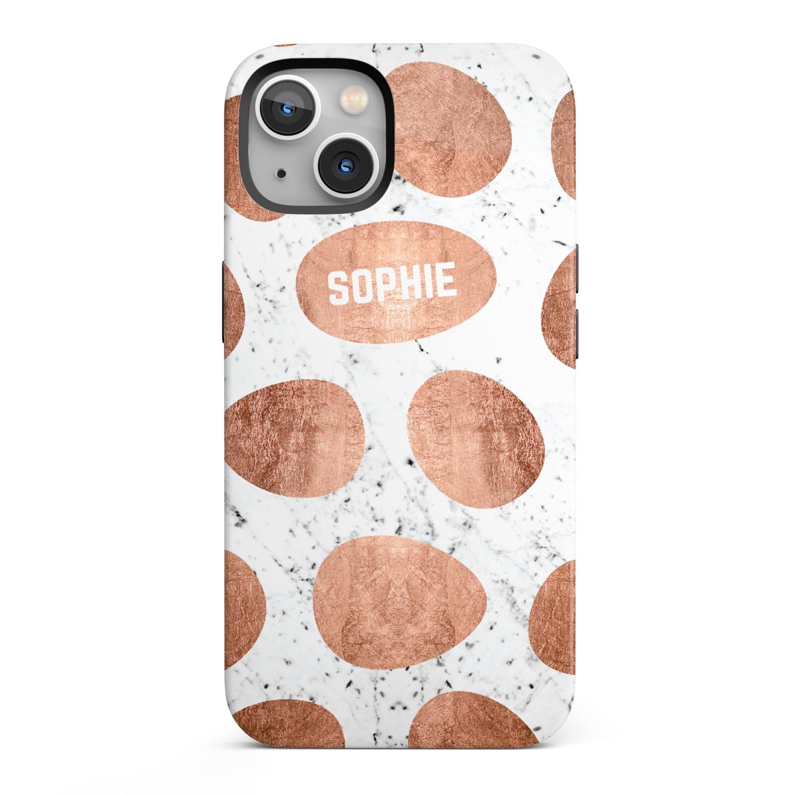 Personalised Marble Name Initials Rose Gold Dots iPhone 13 Full Wrap 3D Tough Case
