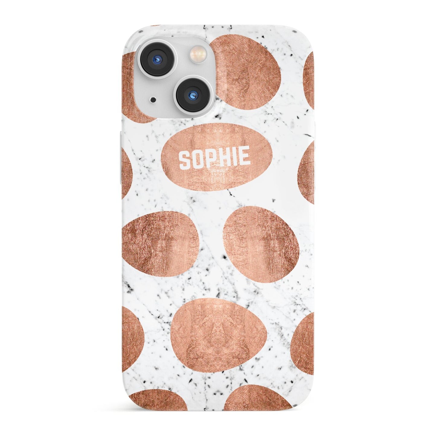 Personalised Marble Name Initials Rose Gold Dots iPhone 13 Mini Full Wrap 3D Snap Case